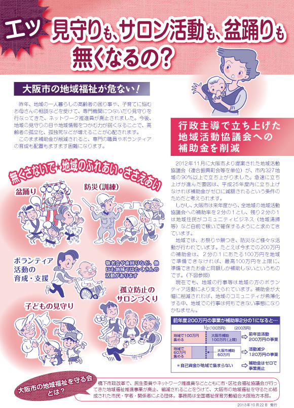 『大阪市の地域活動を守る』緊急陳情署名へのご協力のお願い